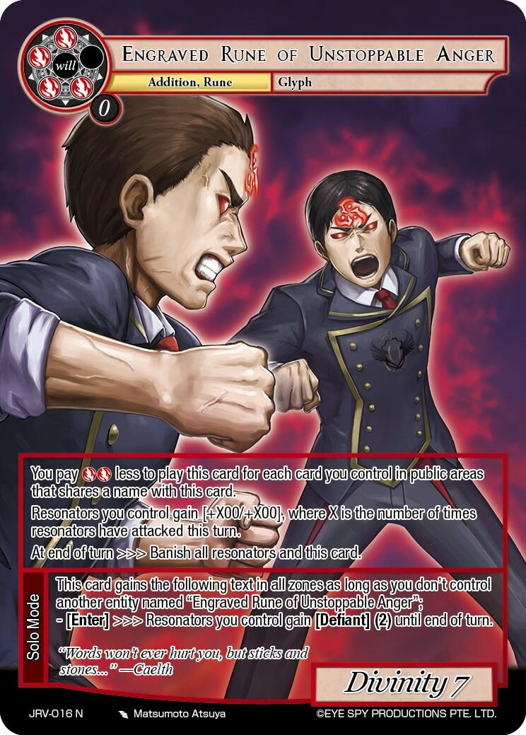 Engraved Rune of Unstoppable Anger (JRV-016 N) [Journey to Ravidra]