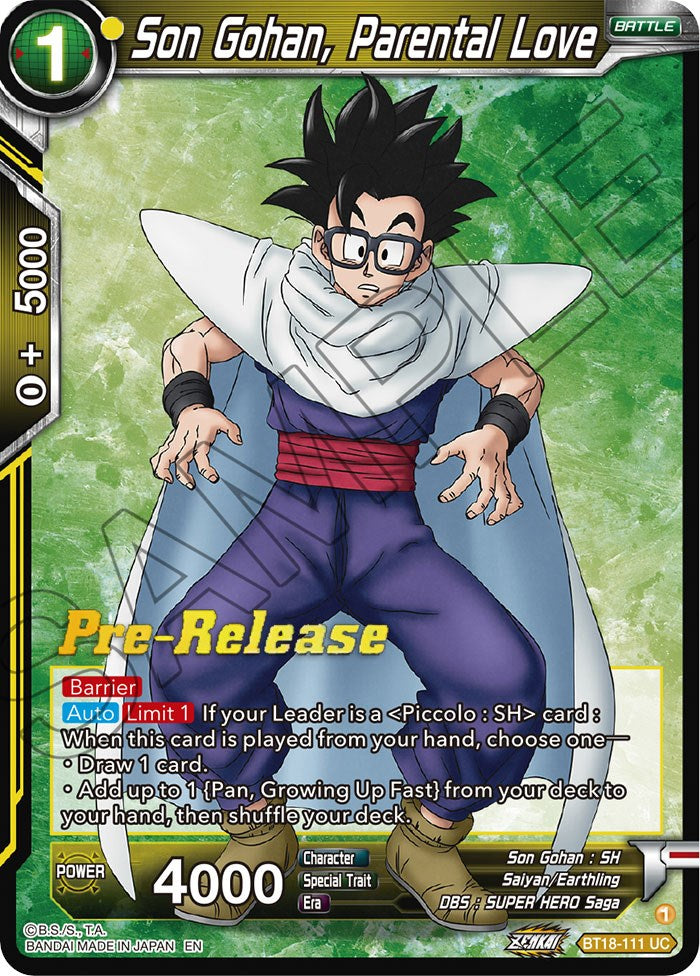 dragon ball super card game bt18 Son Gohan, Parental Love (BT18-111) [Dawn of the Z-Legends Prerelease